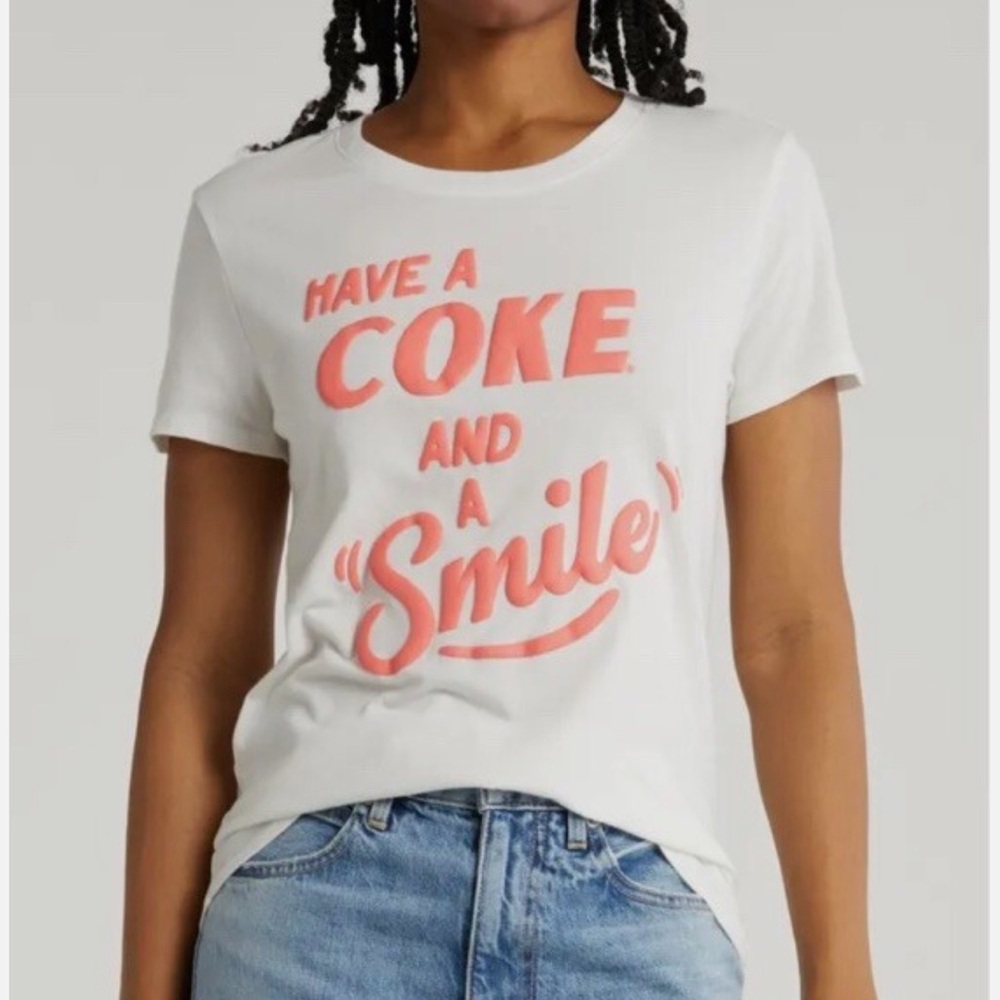 NWT Lucky Brand Have A Coke And Smile White Tee Red Graphic Small